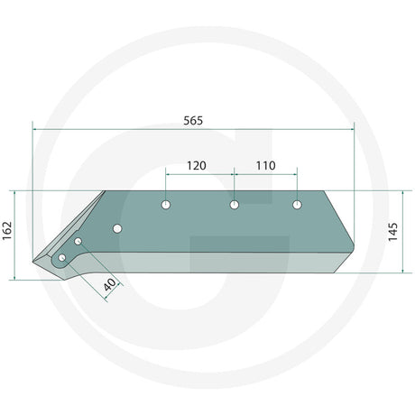 GRANIT reversible point share 10mm x 16in; teal tillage part with mounting holes.