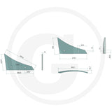 GRANIT mouldboard front part 56034 073250, tillage part in teal with technical drawing and dimensions