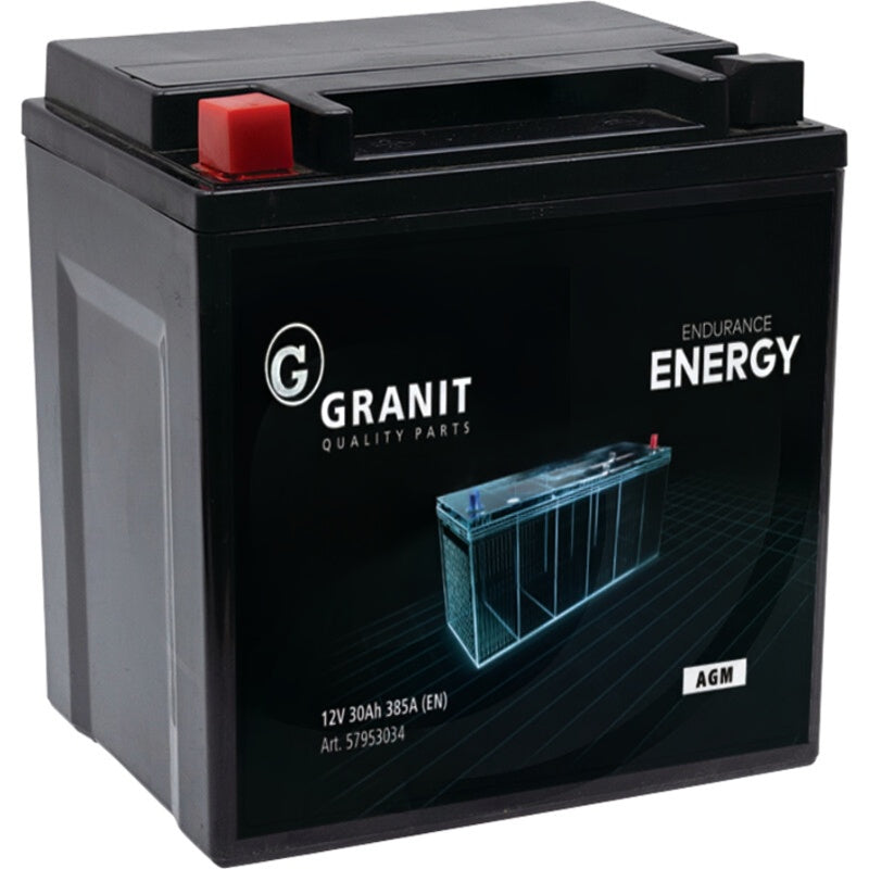 Granit Endurance Energy 12V 30Ah AGM battery, black case with red positive terminal