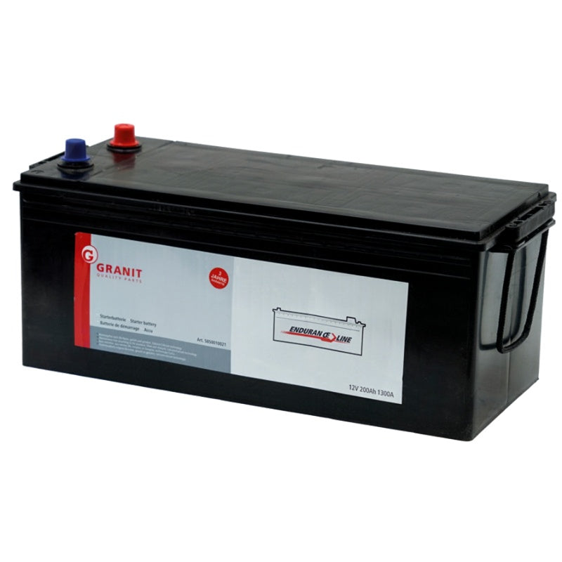 GRANIT Endurance Energy battery 12V/200Ah in a black case with red and blue terminals.