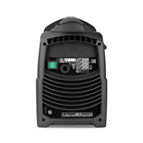 Telwin Technomig 210 welder, black plastic housing, back view