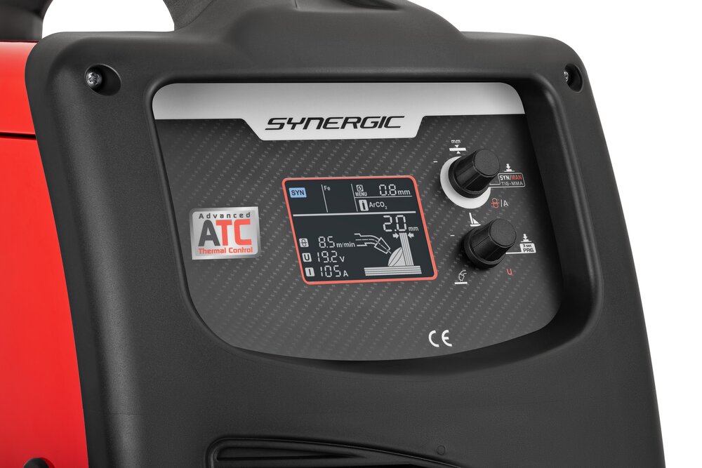 Telwin Technomig 215 Dual Synergic Welder 230V - black/red welding machine with Synergic control panel