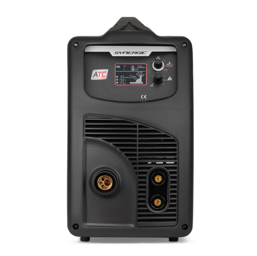 Telwin Technomig 215 Dual Synergic Welder, 230V, black welding machine with control panel and connectors