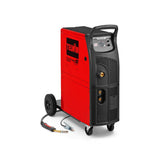 Telwin Electromig 300 synergic welder, red portable welding machine on wheels with cables