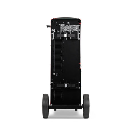 Telwin Electromig 400 Synergic Welder on a black wheeled trolley with red trim