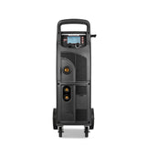 Telwin Electromig 400 synergic welder on wheels, front view with control panel and dual connectors.