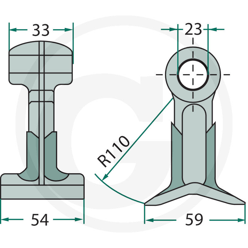 Pruning T Flail McConnel F91 7191320 hedgecutter flails DGT Agri two-view diagram