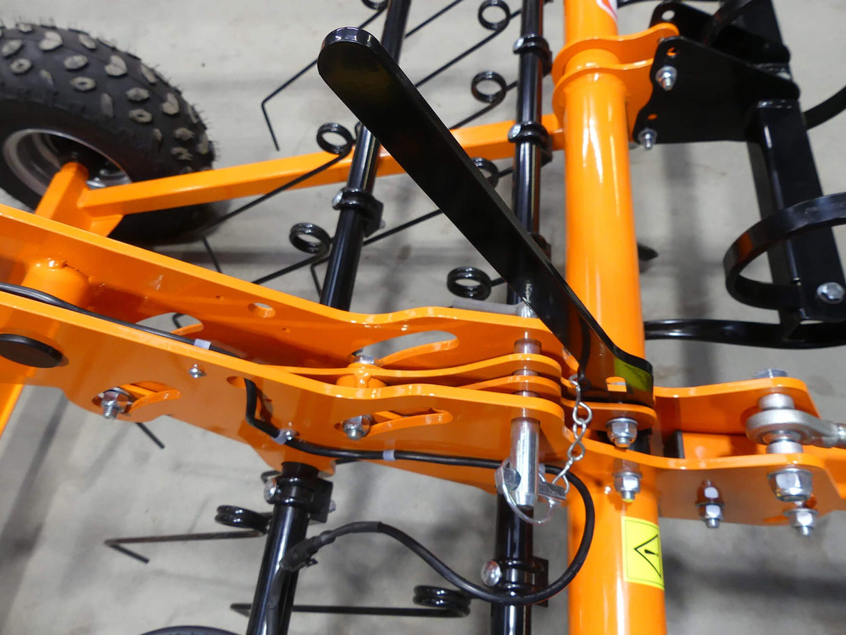 Chapman AH200 Arena Harrow 2.0m with orange frame, S-tines and rear roller, 12V electric lift for ATV/UTV
