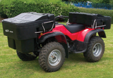 ATV Carrier Box (2) with lockable lids, black polyethylene storage on red ATV; JFC Agri