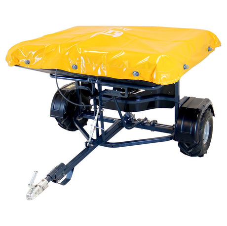 JFC Agri ATV fertiliser spreader with yellow cover, manual control, 500kg hopper, 14m spread width.