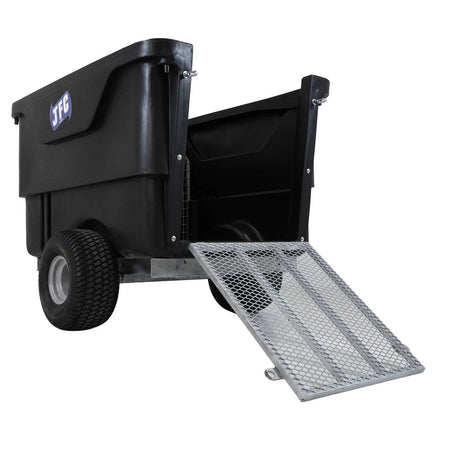 Quad Kart ATV Trailer with Steel Ramp Door by JFC Agri; black body, galvanised frame, steel ramp for ATV hauling.