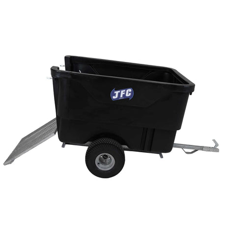 JFC Agri ATV trailer with black body, steel ramp door and galvanized frame