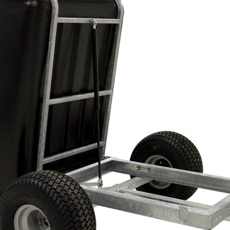 JFC Agri ATV Tip Assist Trailer with gas strut, galvanized frame and black bed, 500kg capacity