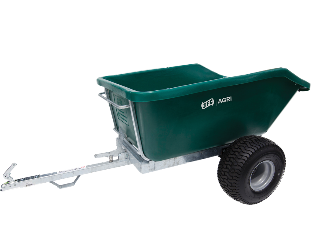 JFC Agri ATV tipping trailer 500L, green with galvanised frame.
