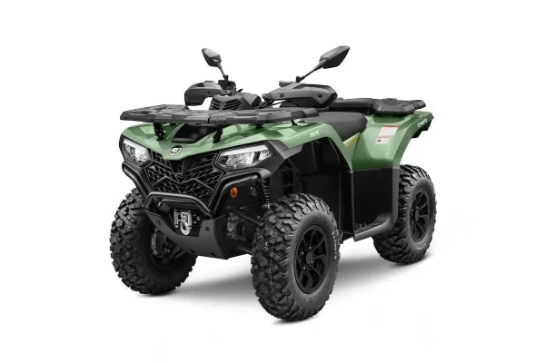 CFMOTO CForce 520 ATV in hunter green with front LED headlights and rugged off-road tires