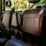 CFMOTO UFORCE U10 Pro XL UTV interior with brown diamond-stitched leather seats (2-seat front row)
