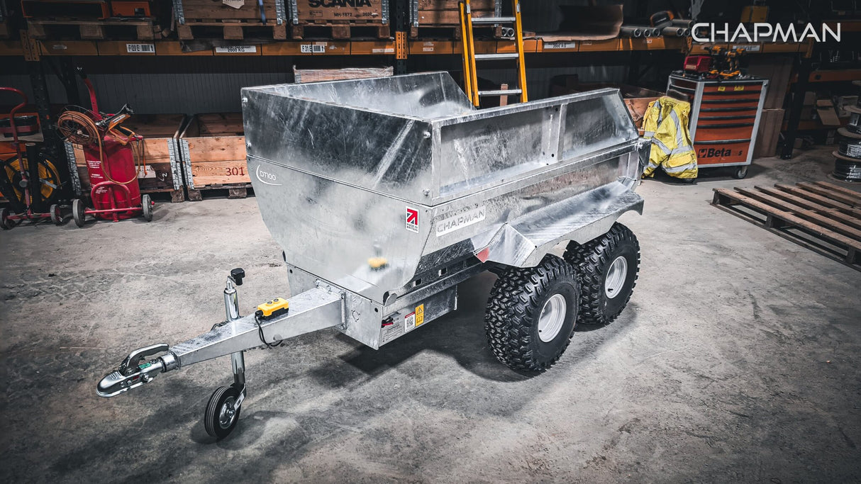 Chapman DT100 hydraulic dump trailer for ATVs/UTVs, 1-ton payload, galvanized steel, dual-axle