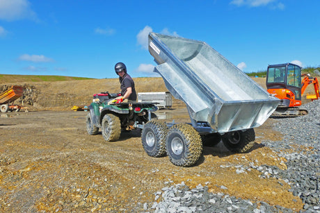 Chapman DT100 hydraulic dump trailer; silver metal bed, electric tipping, 1-ton payload for ATV/UTV