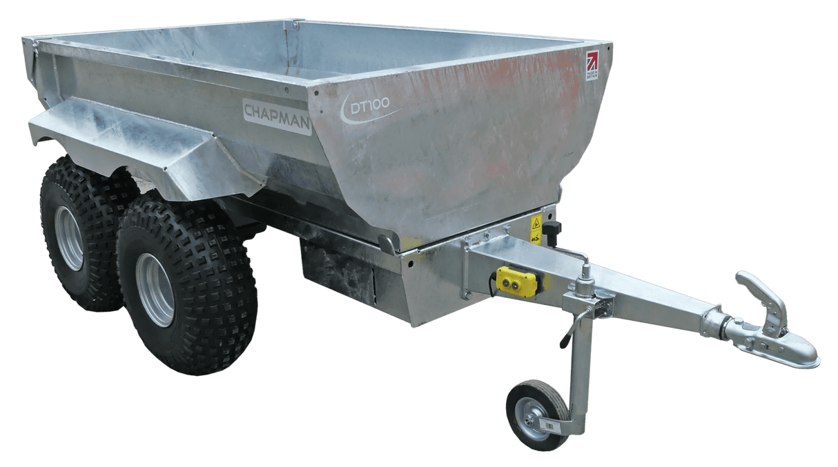 Chapman DT100 hydraulic dump trailer for ATV/UTV, steel silver, 1-ton payload, electric tip