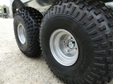 Chapman FT100 ATV trailer tires and wheels; black knobby tires with silver rims