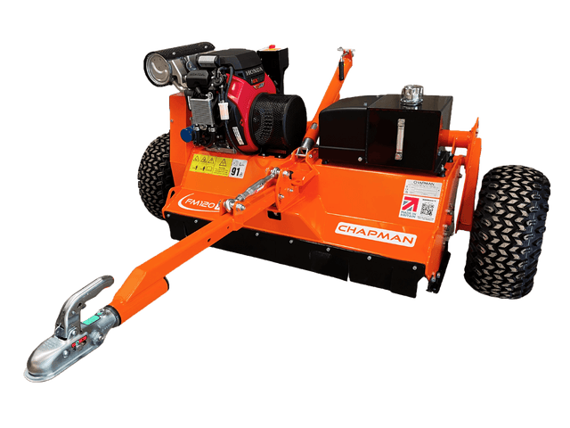 Chapman FM Pro ATV Flail Mower with Honda EFI engine, orange deck