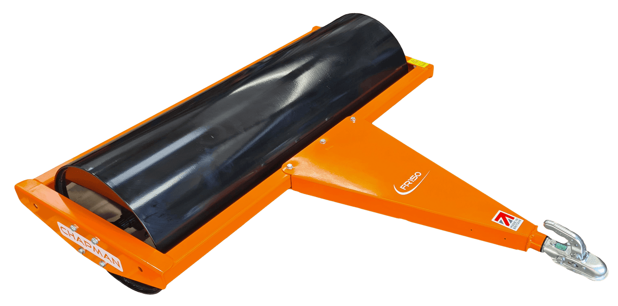 ATV land roller Chapman FR150, 1.5m drum with orange frame and black roller, 50mm pin hitch