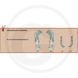 Curved blade GRANIT 180HOW-08R for tillage parts; four blade components with left and right orientation in installation guide.