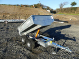 Chapman FT100 flatbed tipping trailer, blue steel bed, electric tip, 1-ton payload