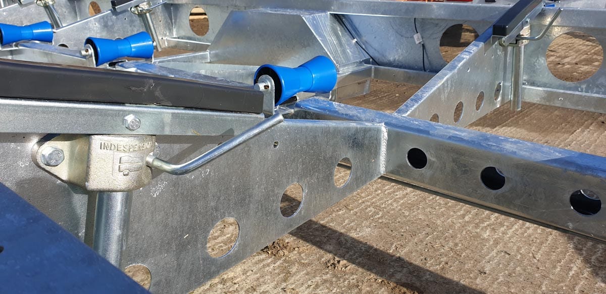 Chapman GT920 Cornish Pilot Gig Boat Trailer, IVA approved, twin-axle, hot-dip galvanised with blue roller guides