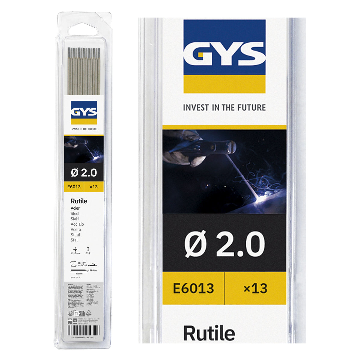 Welding electrodes GYS Rutile E6013, 2.0mm, 13-pack.