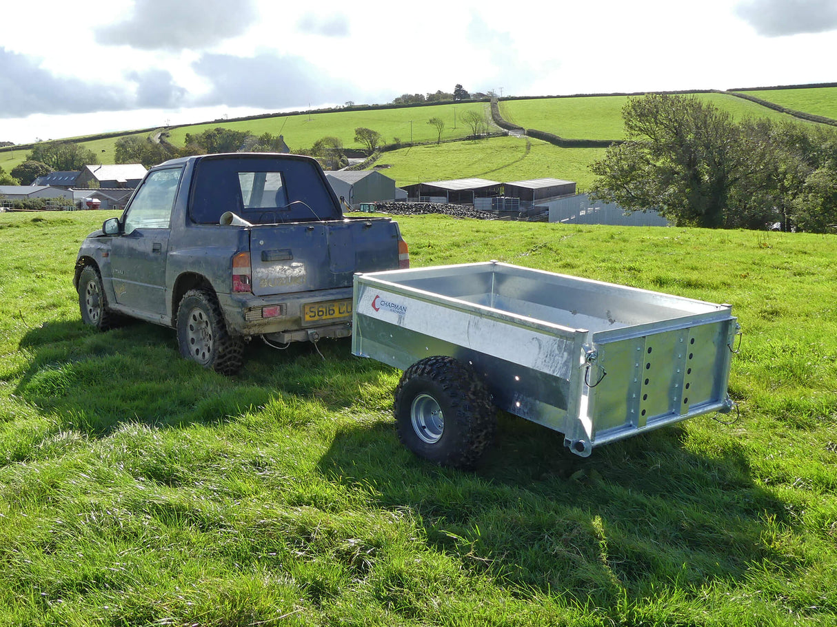 Chapman LT150 ATV low-sided trailer, hot-dip galvanised steel, 5x3ft, 250kg MGW with Chapman logo