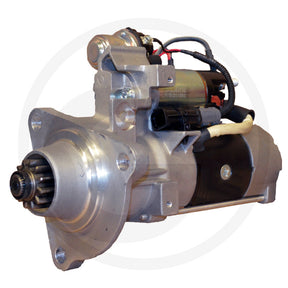 Starter motor, 24V 6kW, Prestolite brand with metallic silver housing.