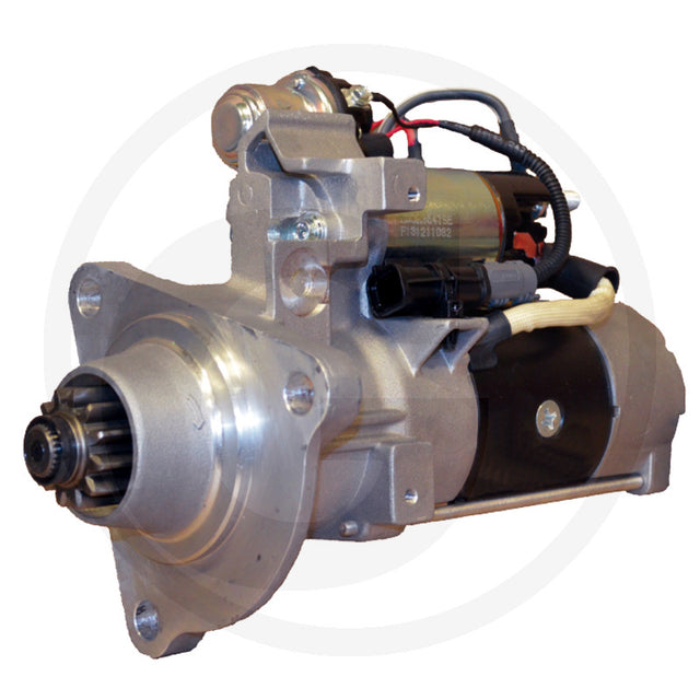 Starter motor, 24V 6kW, Prestolite brand with metallic silver housing.