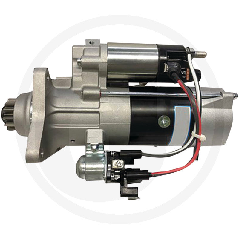 Starter motor 24V with solenoid; silver and black finish, machinery starter