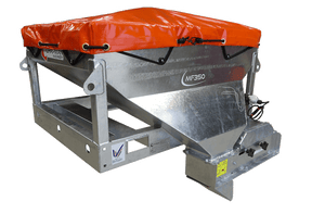 Chapman MF350 UTV mounted stock feeder with orange cover 300L capacity electric drive digital counter galvanized body