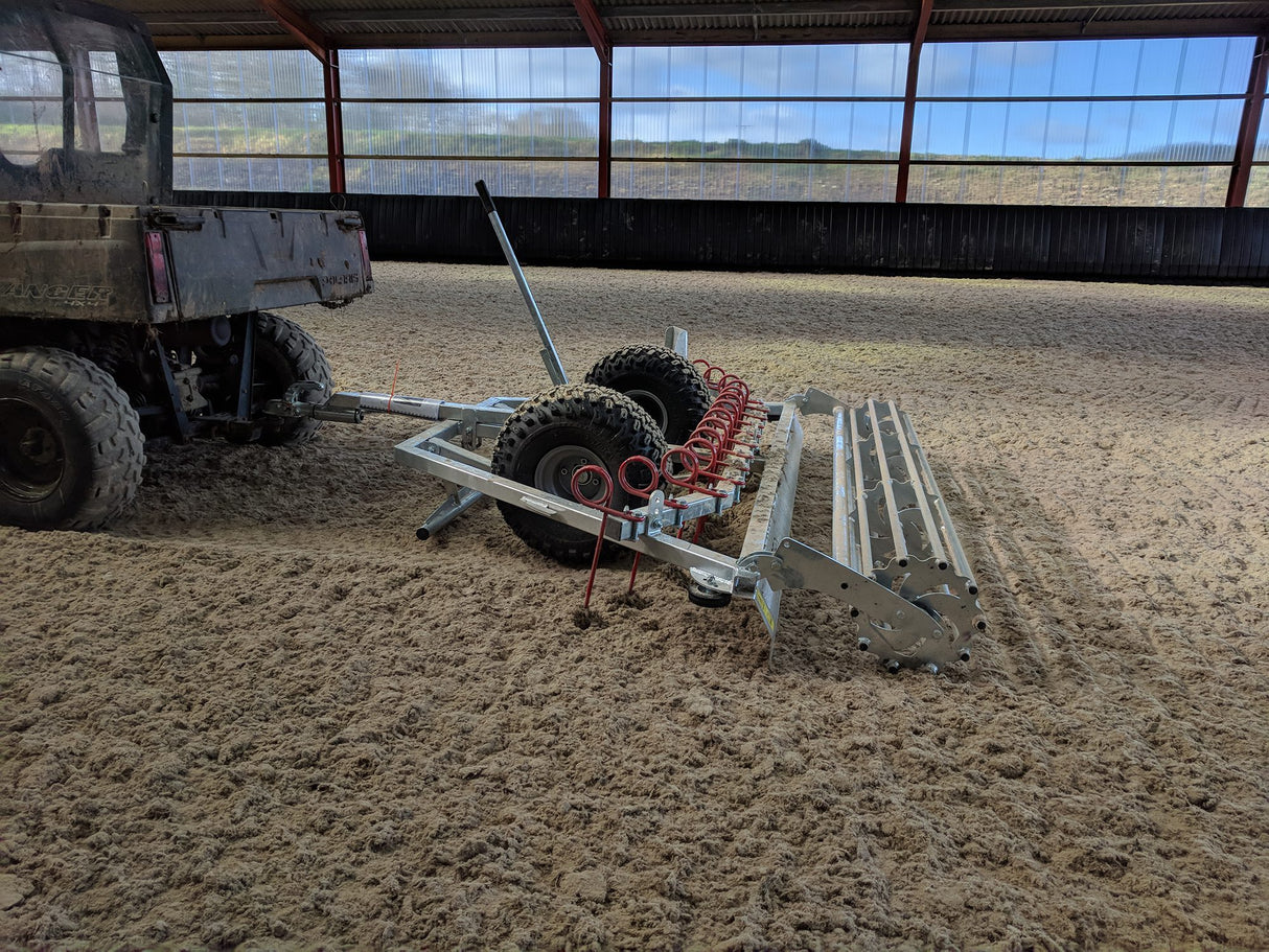 Chapman MG250 Arena Leveller, galvanised 2.3m, towed or 3-point linkage, shown attached to a tractor