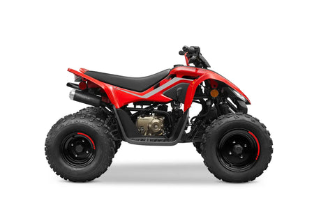 CFMOTO CForce 110 youth ATV in rocket red with black seat and rugged tires