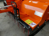 Chapman PC120 paddock cleaner, orange 1.2m 550L electric hopper, black frame and red tines.