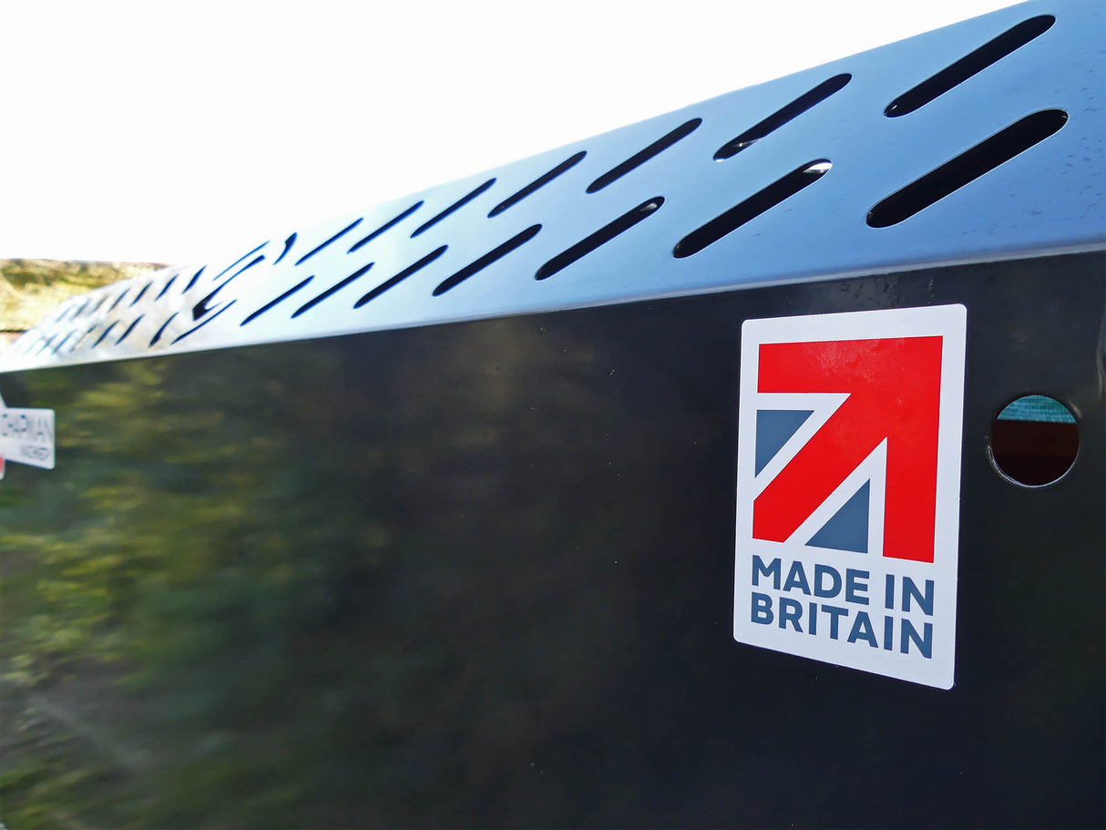 Chapman PC150 paddock cleaner, black unit with perforated metal top and Made in Britain sticker.