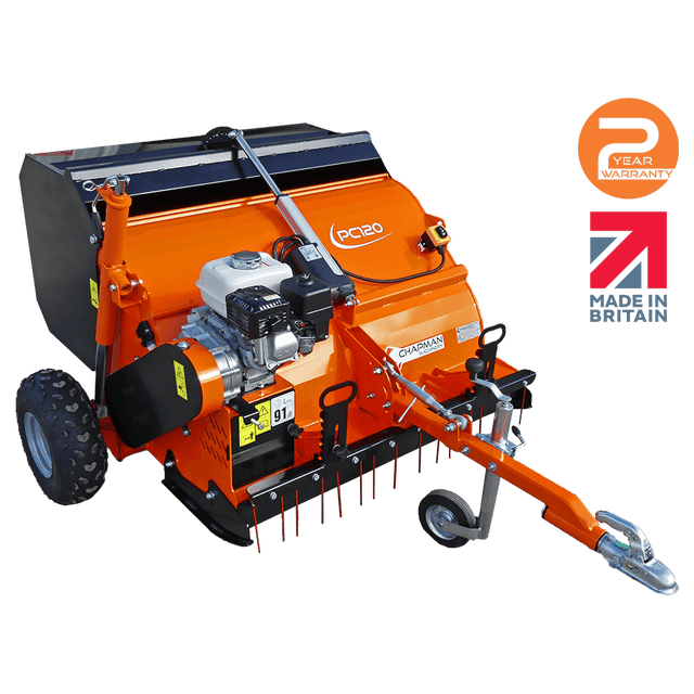 Chapman PC120 Paddock Cleaner orange with Honda 6.5hp engine and trailer hitch