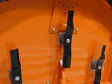 Chapman RM Series ATV Rotary Paddock Topper interior: orange housing with three black mounting straps and hub fittings
