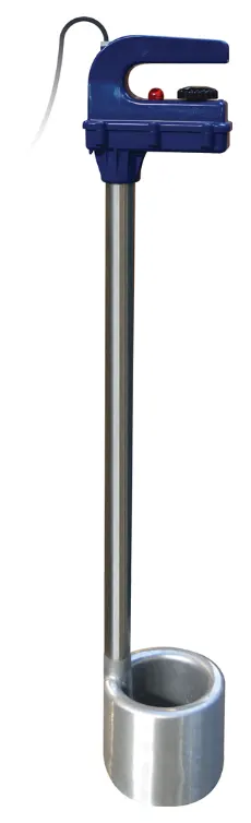 Electric Milk Warmer E3000 by JFC Agri; blue unit with stainless shaft for milk karts in livestock waterers