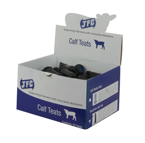 Calf Teats box of 50 by JFC Agri EazyFlow CT9-50 with black teat nipples in blue and white packaging