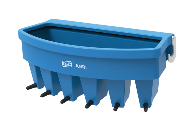 6-teat calf feeder, blue plastic with JFC Agri branding, EazyFlow GFC06-CT9