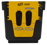JFC Agri Large Indoor Calf Crib, 60kg capacity, yellow front panel with two calf access slots.