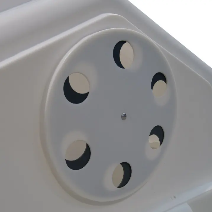 JFC Agri Super Calf Hutch White CH300 calf housing with circular vent plate featuring six holes.