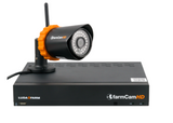 JFC Agri FarmCam HD Wireless CCTV starter pack with 1 camera and receiver; black camera with orange ring.