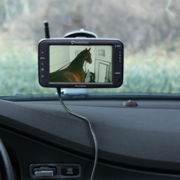 JFC Agri TrailerCam HD Wireless Camera System, 1 camera & receiver; black dashboard display showing a horse