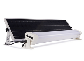 JFC Agri Apollo Solar Batten Light - IP65 indoor solar LED ceiling fixture, white with solar panel