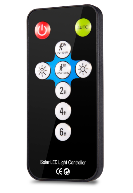 JFC Agri Apollo Solar Batten Light remote controller, black plastic body with Auto and timer buttons (2H, 4H, 6H)